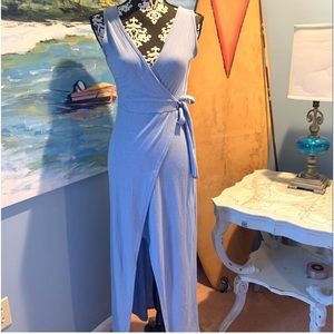 See You Monday Los Angeles Light Blue Wrap Maxi Dress LIKE NEW!